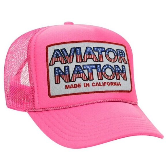 Aviator Nation Accessories - Aviator Nation USA Patriotic Vintage Logo Trucker Hat Snapback Mesh Neon Pink